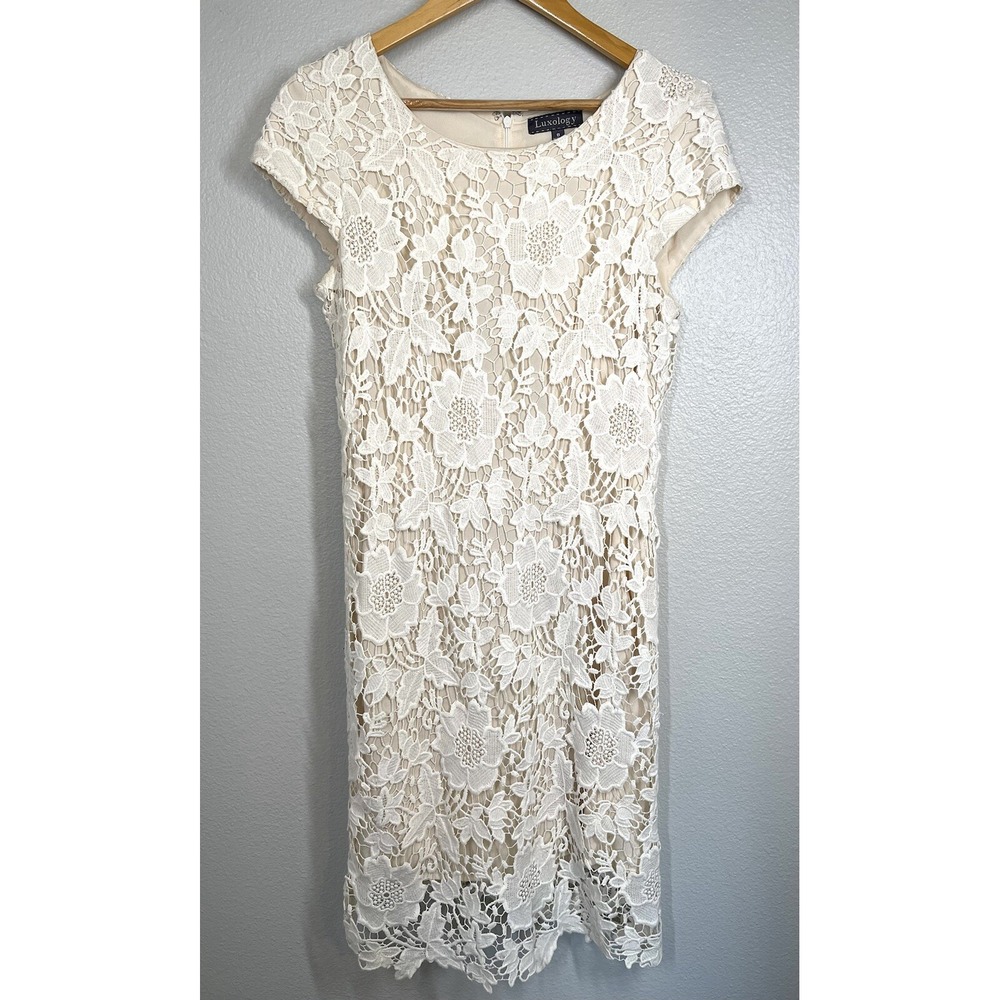 Luxology Lace Off-White Dress Romantic Elegant Womens Sz 8 Wedding Shower Church